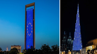 In Celebration Of Europe Day, Burj Khalifa And ADNOC HQ Lit Up With EU Flag